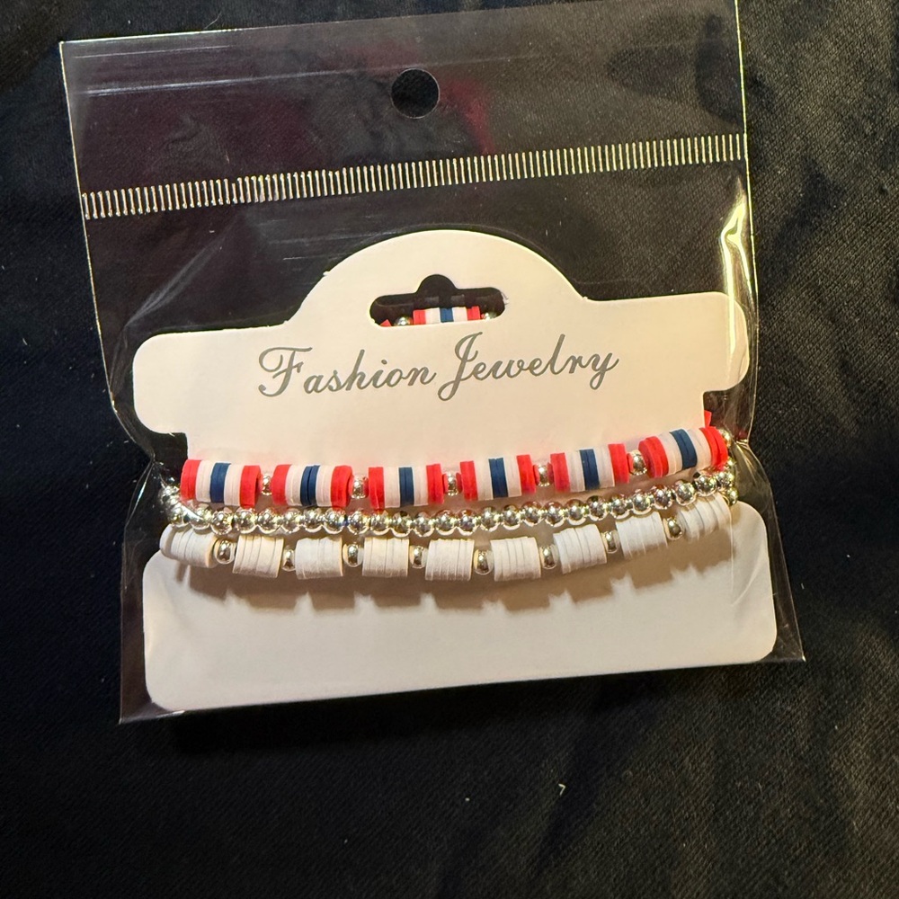 🐠 Fashion Jewelry Red, White, and Blue Beaded Hair Bands